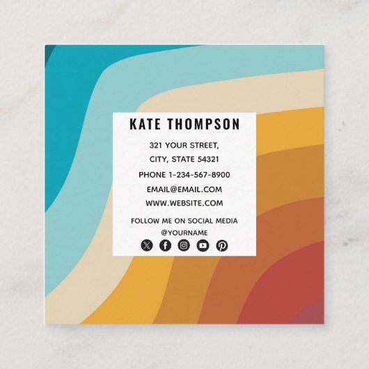 カラフルレトロレインボー抽象芸術波ソーシャルメディア スクエア名刺 (裏面)