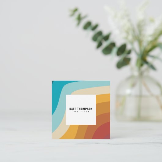カラフルレトロレインボー抽象芸術波ソーシャルメディア スクエア名刺 (スタンド正面)