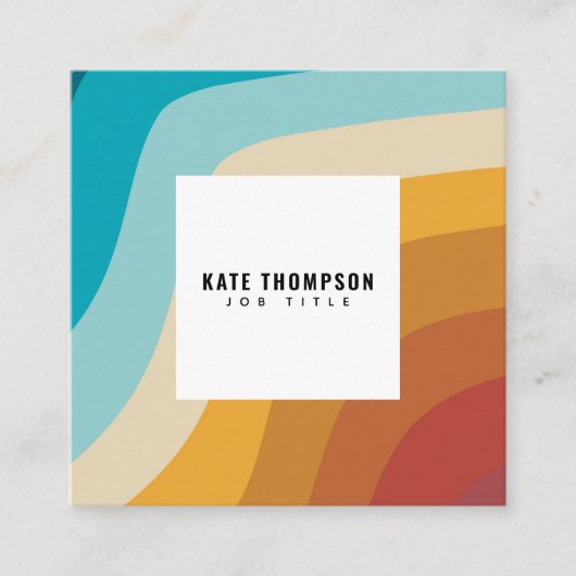 カラフルレトロレインボー抽象芸術波ソーシャルメディア スクエア名刺 (正面)