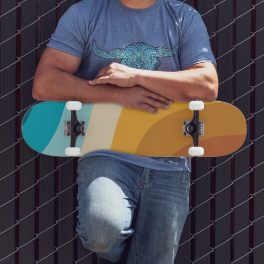 カラフルレトロレインボー抽象芸術波 スケートボード (室外3)