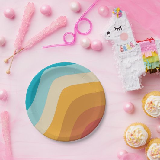 カラフルレトロレインボー抽象芸術波 ペーパープレート (パーティー)