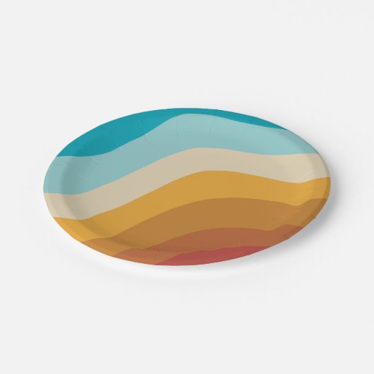 カラフルレトロレインボー抽象芸術波 ペーパープレート (アングル)