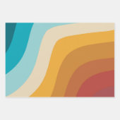 カラフルレトロレインボー抽象芸術波 ラッピングペーパーシート (正面)