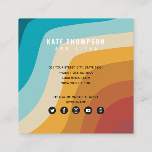 カラフルレトロレインボー抽象芸術波QRコード スクエア名刺 (裏面)