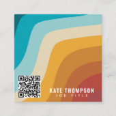 カラフルレトロレインボー抽象芸術波QRコード スクエア名刺 (正面)