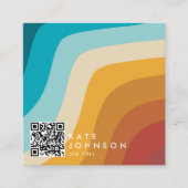カラフルレトロレインボー抽象芸術波QRコード スクエア名刺 (正面)