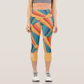 カラフルレトロレインボー日が差すことカスタムピクルボール カプリレギンス (正面)