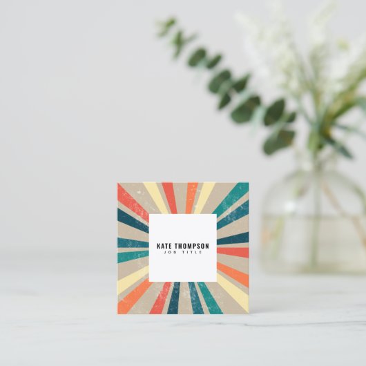 カラフルレトロレインボー日が差すことソーシャルメディアのアイコン スクエア名刺 (スタンド正面)