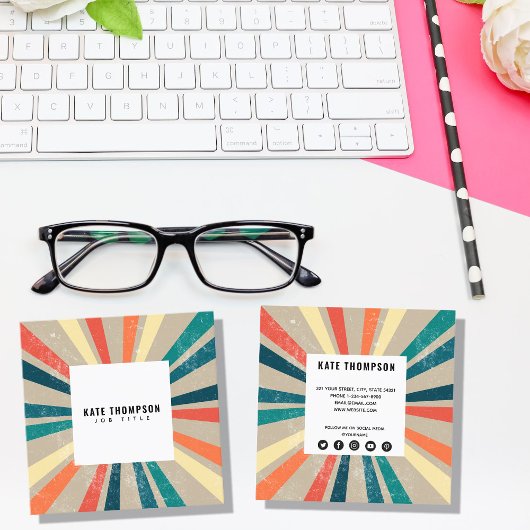 カラフルレトロレインボー日が差すことソーシャルメディアのアイコン スクエア名刺