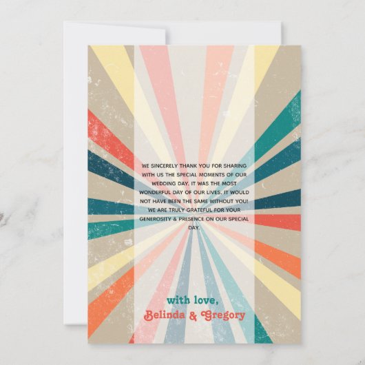 カラフルレトロレインボー日が差すこと結婚ズ サンキューカード (裏面)