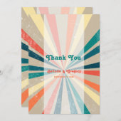 カラフルレトロレインボー日が差すこと結婚ズ サンキューカード (正面/裏面)