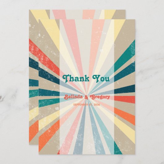 カラフルレトロレインボー日が差すこと結婚ズ サンキューカード (正面/裏面)