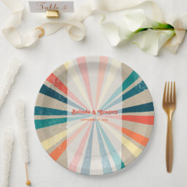 カラフルレトロレインボー日が差すこと結婚ズ ペーパープレート