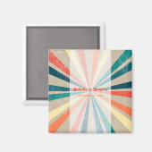 カラフルレトロレインボー日が差すこと結婚ズ マグネット (正面/裏面)