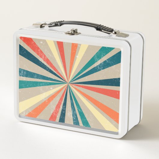 カラフルレトロレインボー日が差すこと メタルランチボックス (正面)