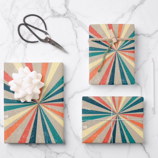 カラフルレトロレインボー日が差すこと ラッピングペーパーシート (正面)