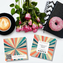 カラフルレトロレインボー日が差すことQRコード スクエア名刺