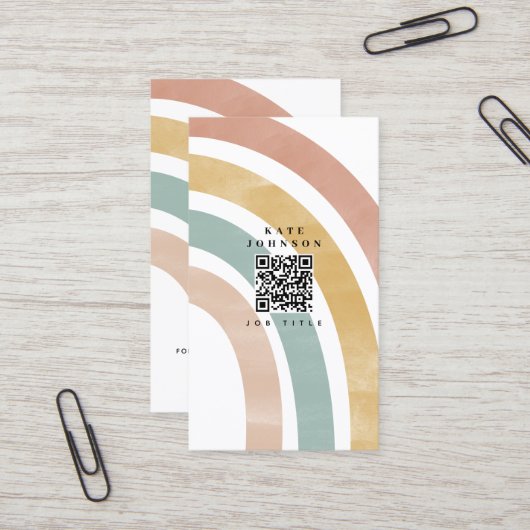 カラフルレトロレインボーQRコードソーシャルメディア 名刺 (正面/裏面インサイチュ)