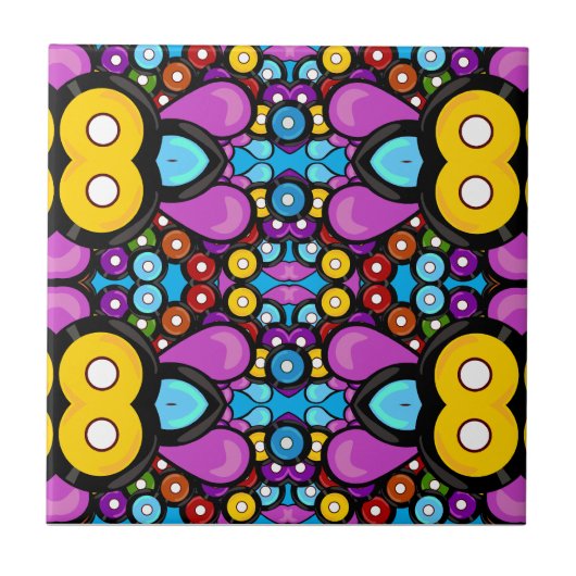 カラフルレトロレコード万華鏡のように千変万化するパターン抽象芸術アート タイル (正面)