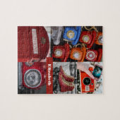 カラフルレトロレッド美的フォトコラージュ名 ジグソーパズル (横)