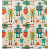 カラフルレトロロボットのパターン シャワーカーテン (正面)