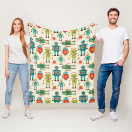 カラフルレトロロボットのパターン フリースブランケット