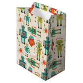 カラフルレトロロボットのパターン ミディアムペーパーバッグ (裏面アングル)