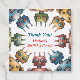 カラフルレトロロボット男の子バースデーパーティー フェイバータグ