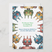 カラフルレトロロボット男の子バースデーパーティー 招待状 (裏面)