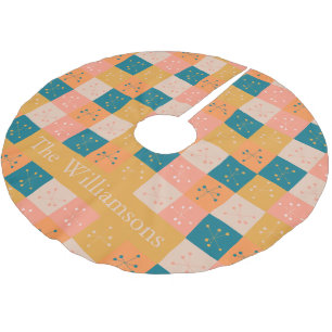 カラフルレトロ中モダン核パターン ブラッシュドポリエステルツリースカート