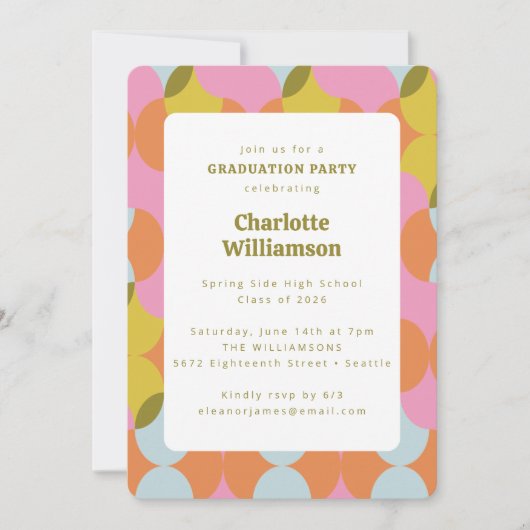カラフルレトロ幾何おもしろいユニーク卒業 招待状 (正面)