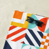 カラフルレトロ幾何学的パターン ビーチタオル (インサイチュ)