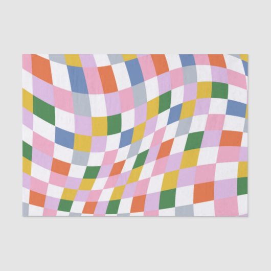 カラフルレトロ幾何市松模様に波模様 薄葉紙 (正面)