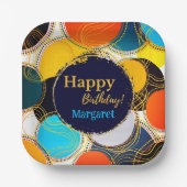 カラフルレトロ抽象芸術ハッピーバースデーのパーソナライズ ペーパープレート (正面)