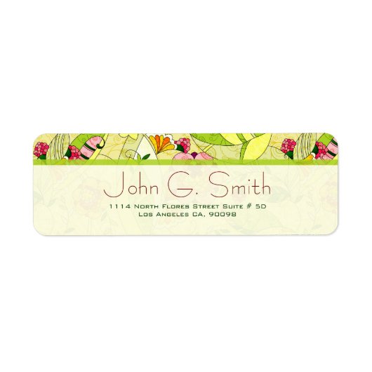 カラフルレトロ抽象芸術フローラコラージュ ラベル (正面)