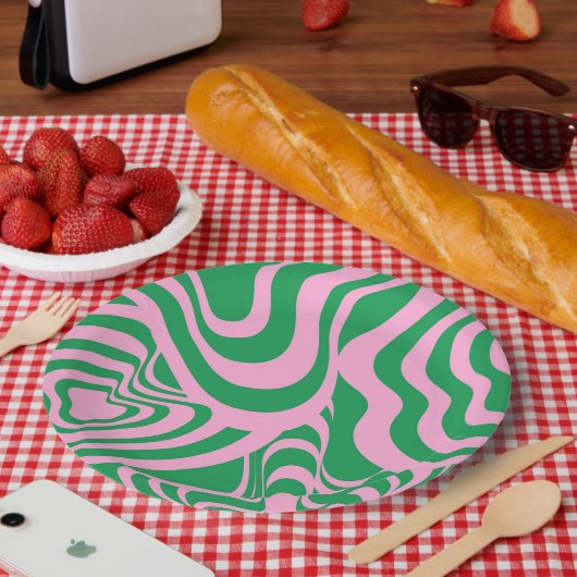 カラフルレトロ旋回溝Y2Kパターン ペーパープレート (ピクニック)