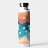 カラフルレトロ波とデイジーパターンモノグラム ウォーターボトル (左面)