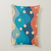 カラフルレトロ波とデイジーパターン アクセントクッション (裏面(縦))