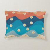 カラフルレトロ波とデイジーパターン アクセントクッション (裏面)