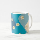 カラフルレトロ波とデイジーパターン コーヒーマグカップ (正面右)
