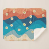 カラフルレトロ波とデイジーパターン シェルパブランケット (正面(横))