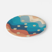 カラフルレトロ波とデイジーパターン ペーパープレート (アングル)