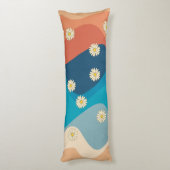 カラフルレトロ波とデイジーパターン ボディピロー (裏面 (縦))