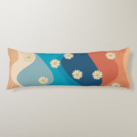 カラフルレトロ波とデイジーパターン ボディピロー (正面)