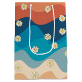 カラフルレトロ波とデイジーパターン ミディアムペーパーバッグ (裏面)