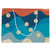 カラフルレトロ波とデイジーパターン ラージペーパーバッグ (裏面)