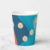 カラフルレトロ波とデイジーパターン 紙コップ (左)