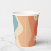 カラフルレトロ波とデイジーパターン 紙コップ (右)