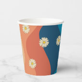 カラフルレトロ波とデイジーパターン 紙コップ (正面)