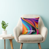 カラフルレトロ波強調個人 クッション (椅子)